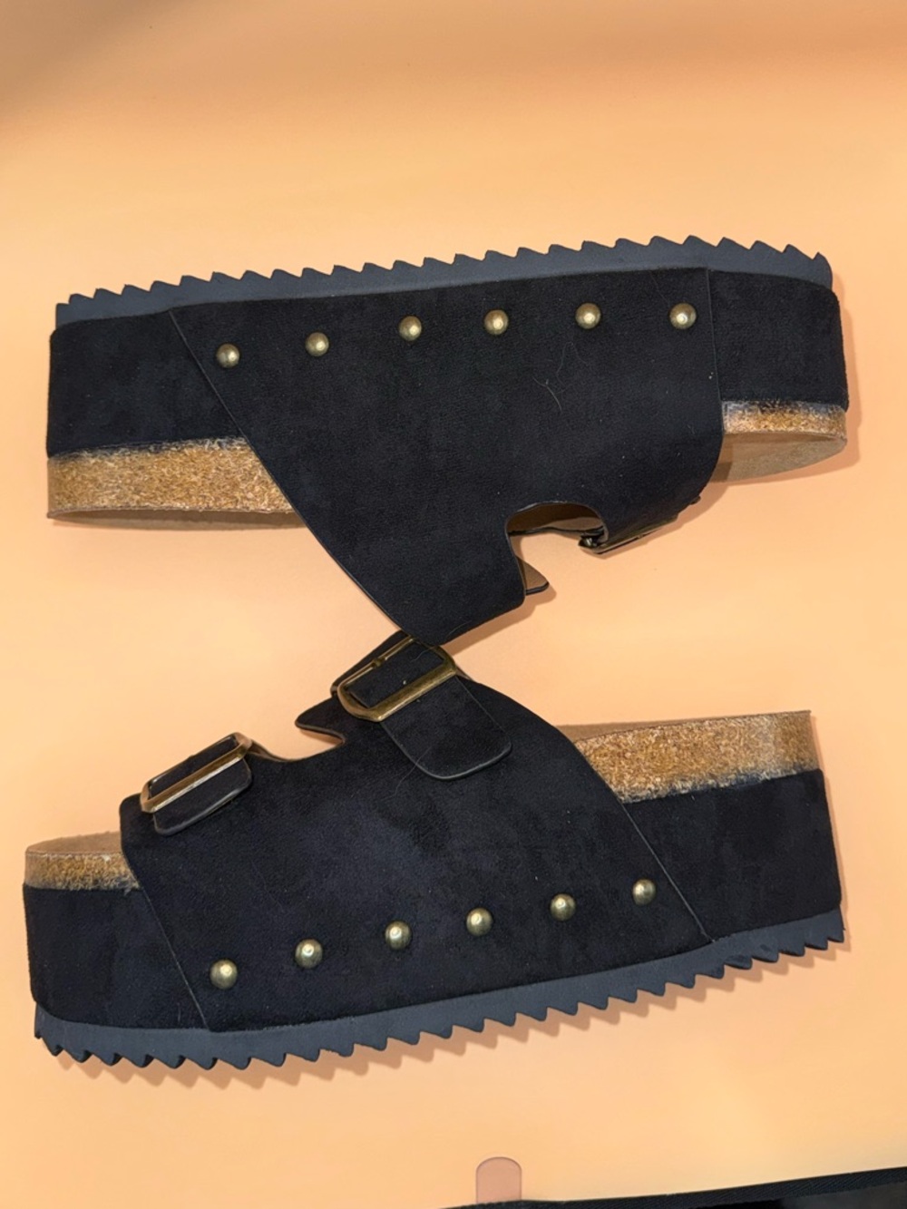 Hey Girl by Corkys Platform Sandals Black Double Buckle Size 7 Boho vibes - Picture 4 of 16